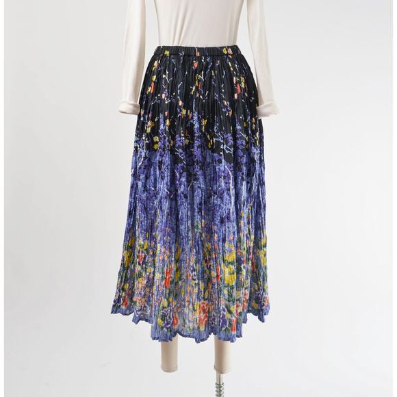 Vintage 90s Floral Broomstick Pleated Full Cotton Maxi Skirt S M - Picture 6 of 8